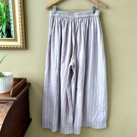 Anokhi Pink and Gray Striped Indian Cotton Wide Leg Crop Pants Culottes Size M - Picture 7 of 14
